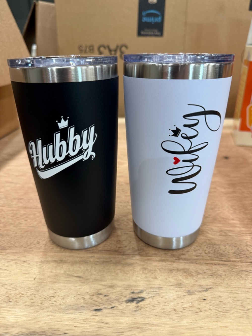 Hubby & Wifey Stainless Steel Travel Tumblers - Black & White‎